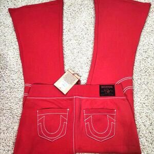 NEW True Religion Pull-On Flare Jeans Red Anniversary Large